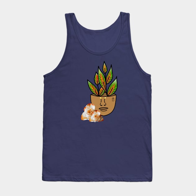 Tropical House Plant - White & Orange Rose Tank Top by Tenpmcreations